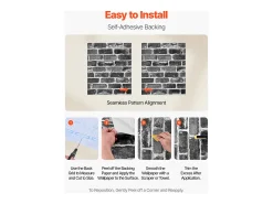 Papel Pintado^Papel Pintado Adhesivo de Pared SucceBuy, 45 cm x 10 m, Rollo de Papel Pintado Autoadhesivo en Vinilo, Motivo Ladrillo , para Revestimiento de Pared Gris