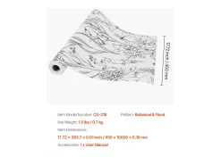Papel Pintado^Papel Pintado Adhesivo de Pared SucceBuy, 45 cm x 10 m, Rollo Papel Pintado Autoadhesivo Vinilo, Motif Floral Botánico , Impermeable Blanco