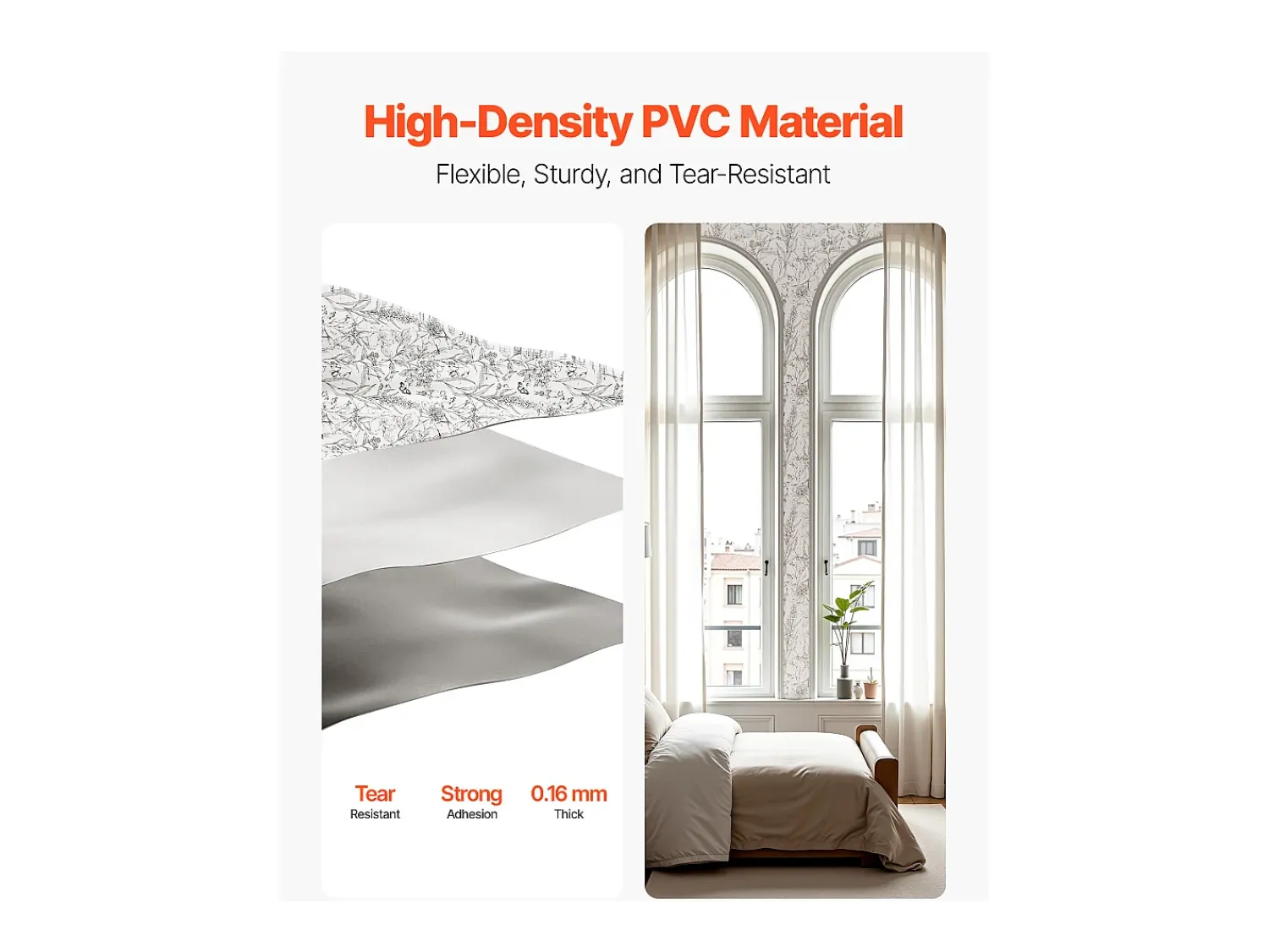 Papel Pintado^Papel Pintado Adhesivo de Pared SucceBuy, 45 cm x 10 m, Rollo Papel Pintado Autoadhesivo Vinilo, Motif Floral Botánico , Impermeable Blanco