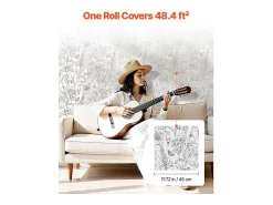 Papel Pintado^Papel Pintado Adhesivo de Pared SucceBuy, 45 cm x 10 m, Rollo Papel Pintado Autoadhesivo Vinilo, Motif Floral Botánico , Impermeable Blanco