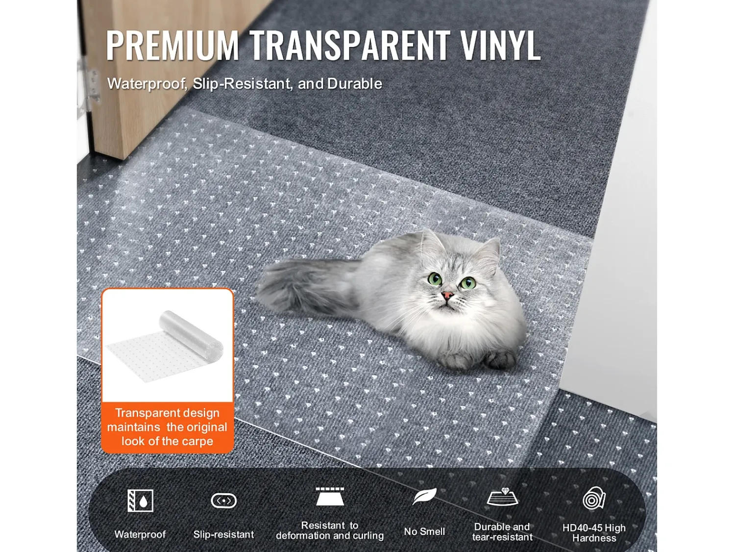 Sale Película de Protección de Alfombra, SucceBuy Alfombra Protectora para Gatos 38 cm × 1.10 m PVC Antiarañazos Antideslizante Transparente