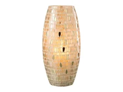 Best J-Line Portavelas ovalado de mosaico de vidrio 16x16x35cm Beige