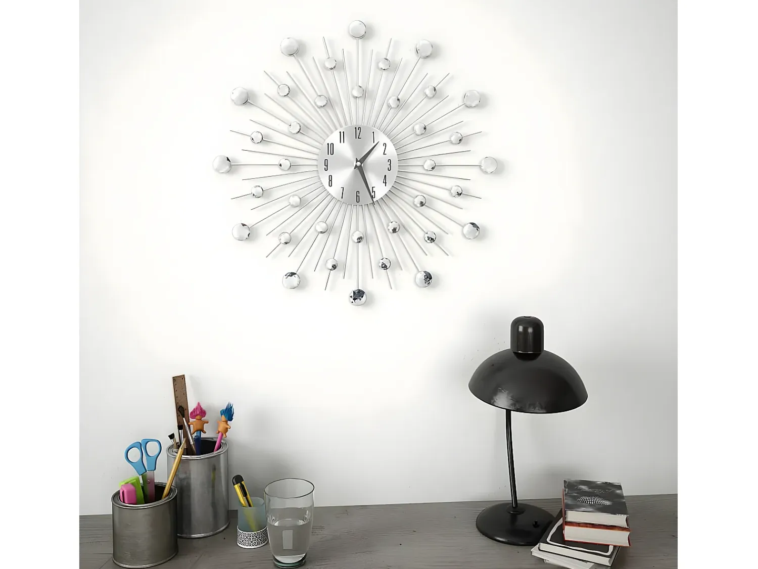 Best Reloj de pared con movimiento de cuarzo 50 cm diseño moderno ES907061 Plateado