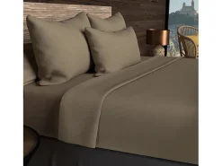 Soleil d'ocre Ropa De Cama^Sábana bajera 160x200 cm en algodón 57 Hilos taupe Topo
