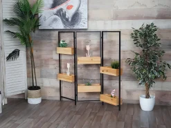 Separador de ambientes con jardinera MCW-L32, marco negro, color natural