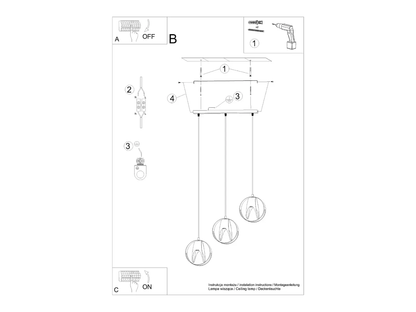 Sollux Lighting Tulos Lámpara de Techo Colgante Bar, Negro, 3x E27