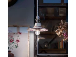 Sospensione Classico Asti Ferro E Ceramica Ottone Satinato Decorato 1 Luce E27