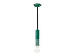 Sospensione Piccola Vintage Decò Pi Ceramica Verde Bottiglia 1 Luce E27