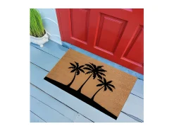 Tapete cepillo de fibra de coco natural PVC 40x60cm con motivo de palmera para interior/exterior cubierto