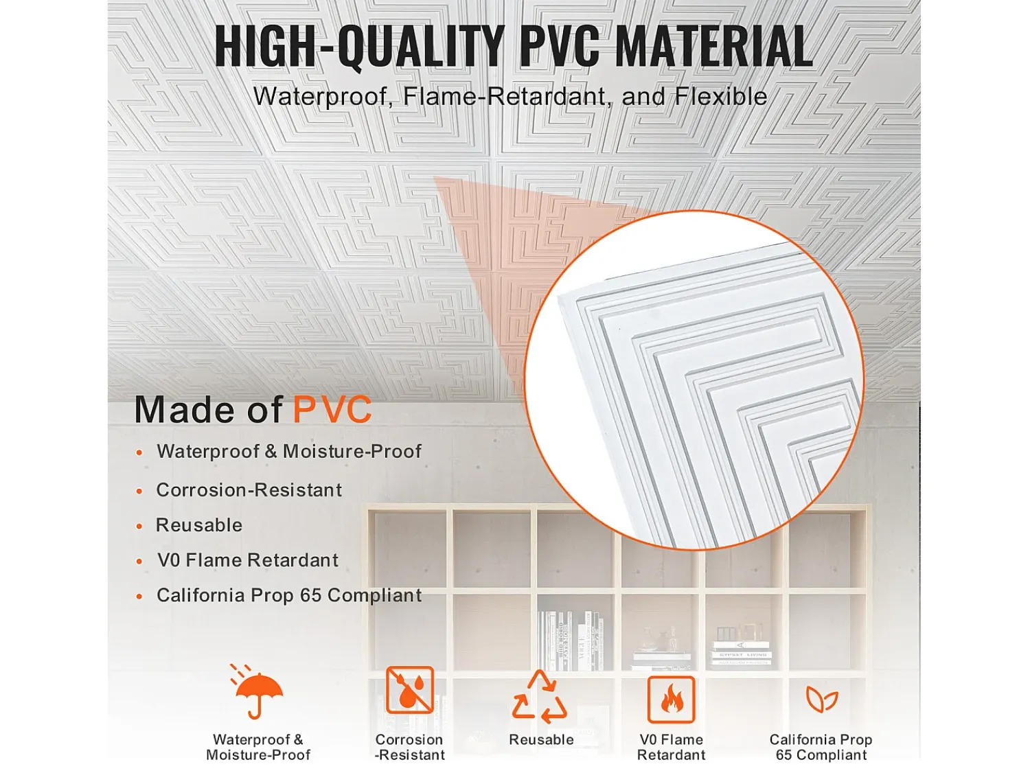 Online Tejas Autoadhesivas PVC SucceBuy Placas de Techo Pack de 12 60.96CM x 60.96CM PVC Instalación Fácil Eco Estilo Blanco