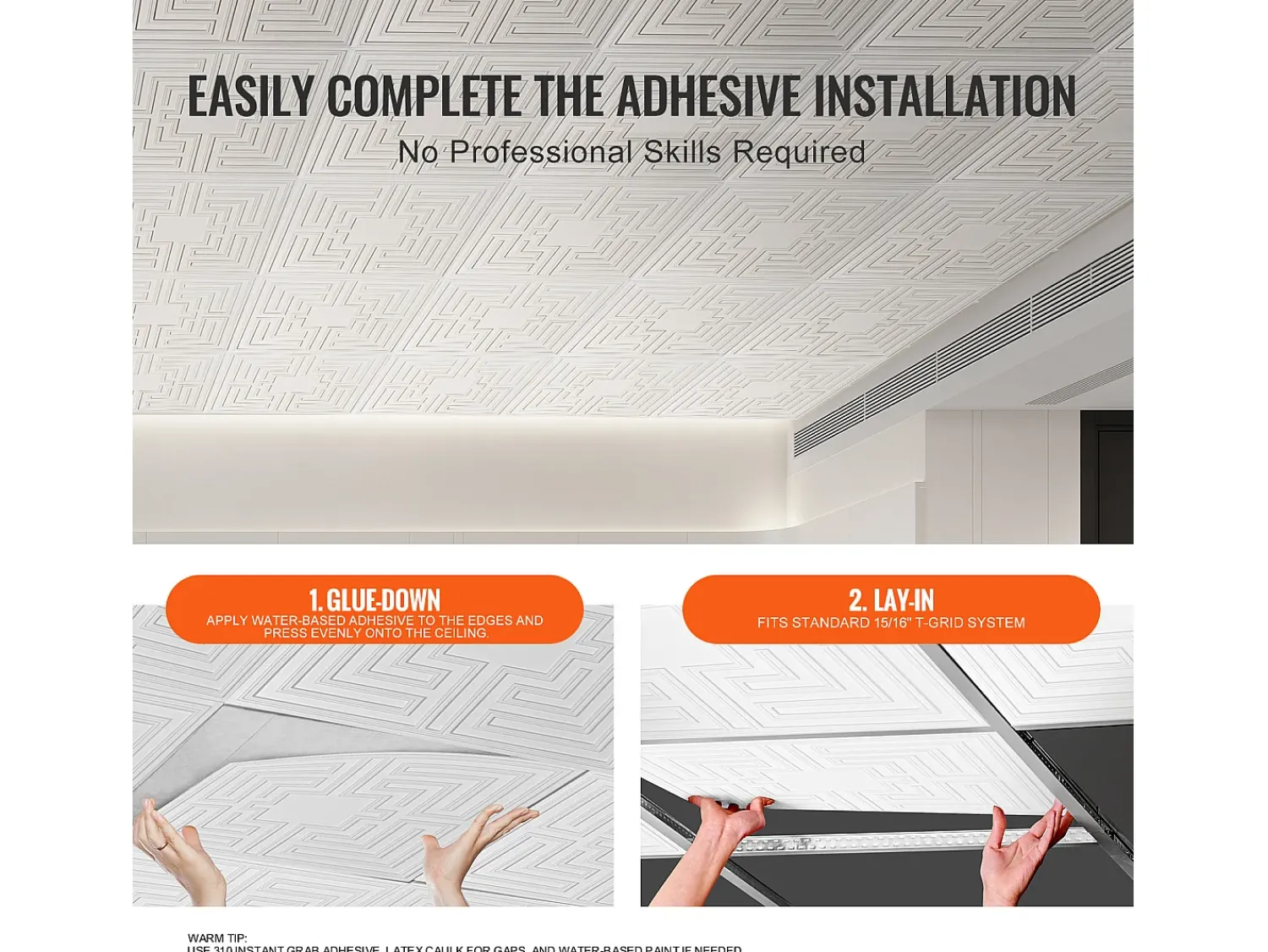 Online Tejas Autoadhesivas PVC SucceBuy Placas de Techo Pack de 12 60.96CM x 60.96CM PVC Instalación Fácil Eco Estilo Blanco