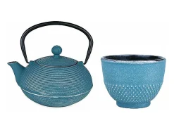 Best Tetera de hierro fundido Asagao 0,9 L + Taza de hierro fundido y plata Azul