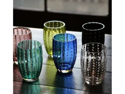 Vaso^Vaso Zafferano Perle - Vidrio Coloreado Soplado, 32 cl, Hecho a Mano - Juego de 2 Vasos Artesanos para Agua o Cócteles Transparente