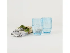 Vaso Zafferano Perle Aguamarina - Vidrio Soplado Coloreado, 32 cl, Hecho a Mano - Juego de 2 Vasos Artesanos para Agua o Cócteles