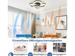 Ventilador de techo LED NETTLIFE con iluminación - 40 W, silencioso, negro, con control remoto, temporizador regulable de 6 velocidades