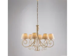 Vienesa - Lámpara de araña con pantallas efecto yute y oro antiguo, 8 luces Ø78 Marfil