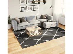 Vito Alfombra de pelo largo moderna PAMPLONA negro y crema 200x280cm