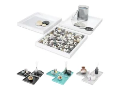 Vladon Cuenco decorativo Maya, moderno Plato decorativo cuadrado,Gris arena de alto brillo, Juego de 3 (20 x 1,8 x 20 cm)