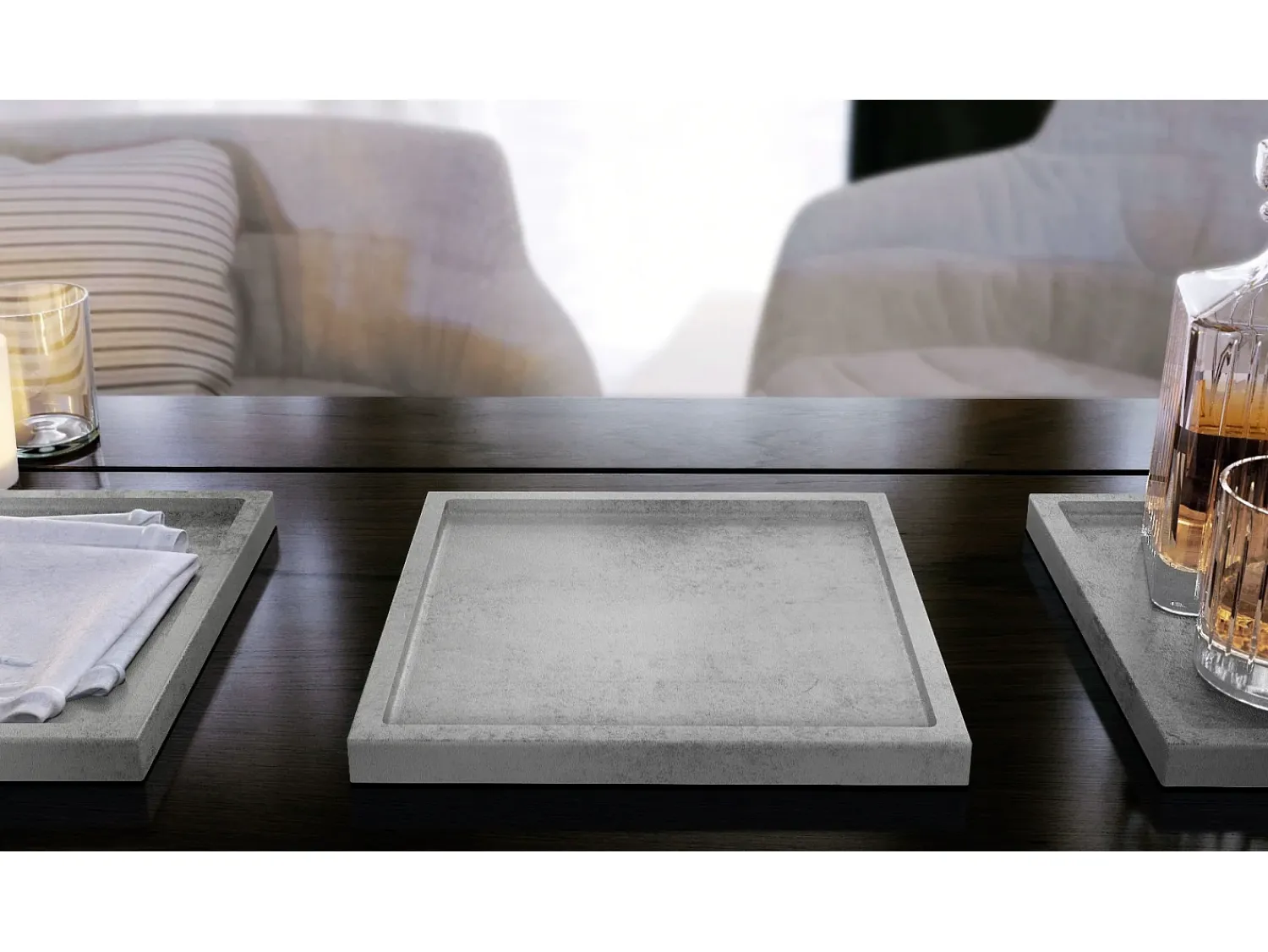 Presentación Y Servicio^Vladon Cuenco decorativo Maya, moderno Plato decorativo cuadrado, Hormigón Oxidado, Juego de 2 (20 x 1,8 x 20 cm) Color natural oscuro