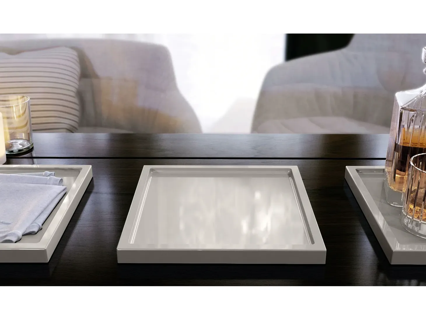 Vladon Cuenco decorativo Maya, moderno Plato decorativo cuadrado, Gris arena de alto brillo (20 x 1,8 x 20 cm)