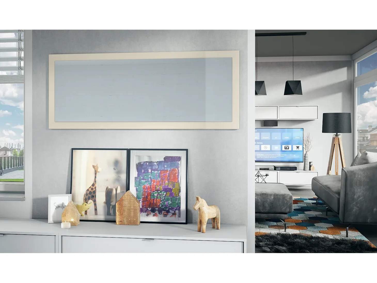 Vladon Espejo Lima, Espejo de pared con Marco moderno, Blanco de alto brillo (139 x 55 cm)