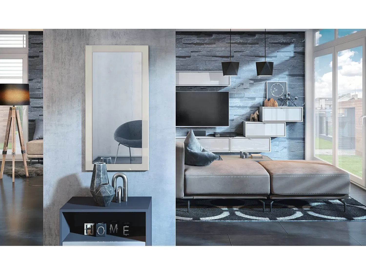 Sale Vladon Espejo Lima, Espejo de pared con Marco moderno, Blanco de alto brillo (89 x 45 cm) Crema