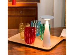 Zafferano Damina - Lámpara de mesa LED recargable, regulador táctil, 8 h de duración de la batería, IP65 - Inalámbrica, acabado en aluminio blanco