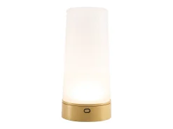 Zafferano Soffio - Lámpara de mesa LED recargable IP65, regulador táctil, inalámbrica, 10 h de autonomía - Oro mate y vidrio soplado arenado