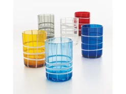 Best Zafferano Twiddle - Juego de 6 copas de aguamarina de vidrio soplado, 35 cl - Vasos artesanales con decoración blanca, aptos para lavavajillas Transparente